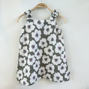蝴蝶花灰 肩帶洋裝 /長大可當上衣穿/