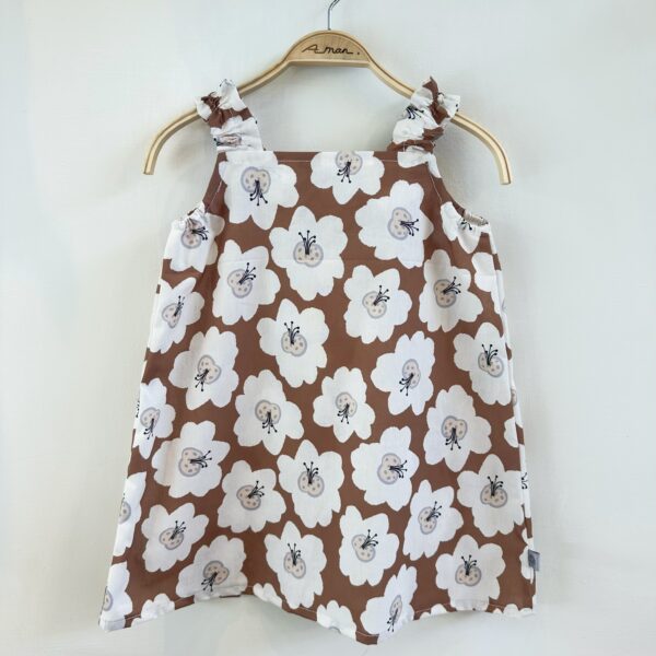 蝴蝶花褐 肩帶洋裝 /長大可當上衣穿/